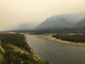 The view east of Beacon Rock during Eagle Creek Fire
